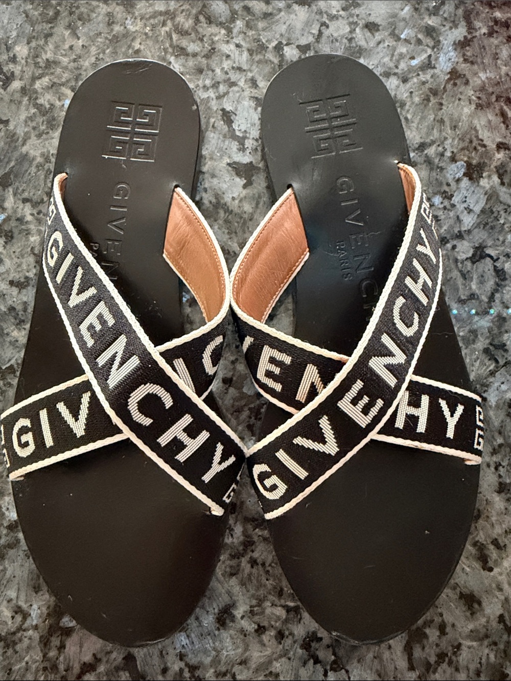 Givenchy Black and Beige Logo Cross-Strap Sandals